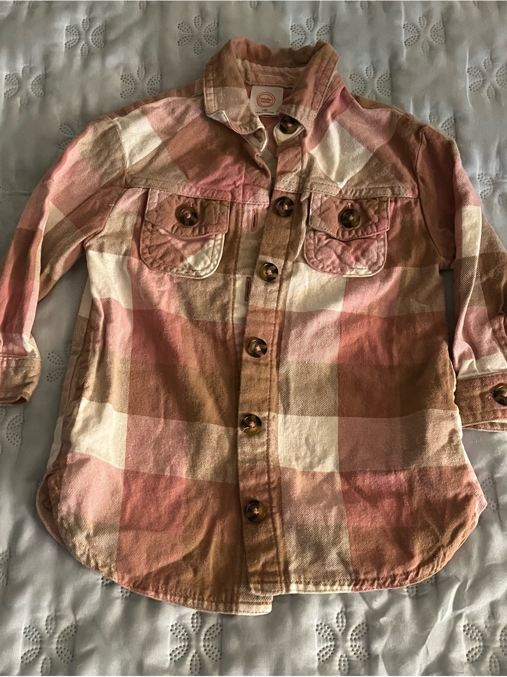 wonder nation Pink and Cream Plaid Button-Front Shirt 18M